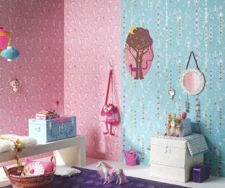 Pink blue rococo toy horse - blue free wallpaper
