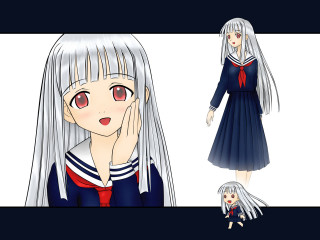 Silver haired girl red eyes - long white hair free wallpaper for desktop
