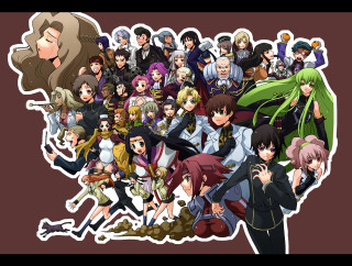 Anime characters grouped brown background - a bunch of anime characters free wallpaper
