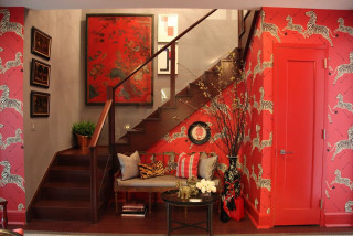 Living room staircase red wall 2 - a staircase free wallpaper