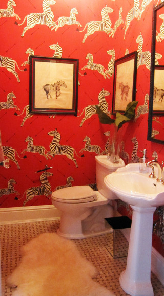 Zebra wallpaper white toilet sink - the floor and a rug free wallpaper