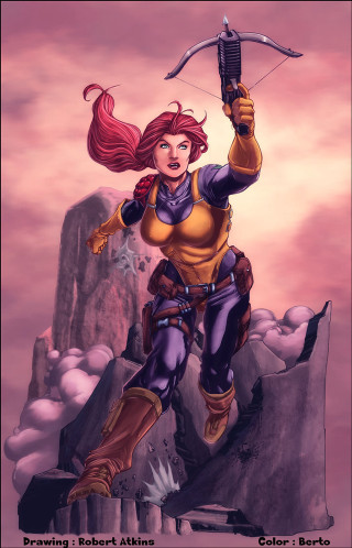 Woman bow arrow rock mountain - a rock free wallpaper
