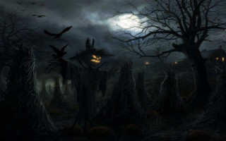 Creepy graveyard full moon bats 2 - full free wallpaper