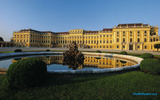 Large building fountain sky background - arthouse free wallpaper