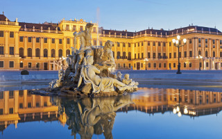 Fountain statues clocktower building foreground - architecture free wallpaper