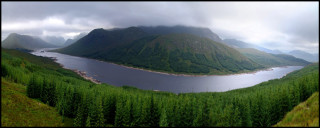 Lake mountains trees cloudy sky 32 - panoramic free wallpaper for desktop