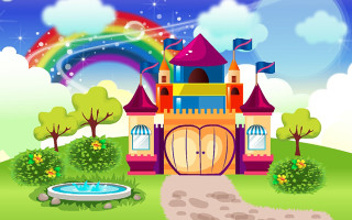 Cartoon castle rainbow background sky - a rainbow in the background and a rainbow in the sky above free wallpaper