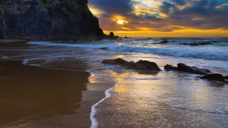 Beach waves sunset rocks impressionist - impressionist free wallpaper