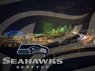 Seattle skyline seahawks logo night - dennis ashbaugh free wallpaper for desktop