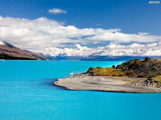 Water mountains blue sky clouds - a body of water free wallpaper for desktop