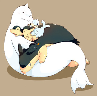 Cat dog pillow together laying - one cat free wallpaper