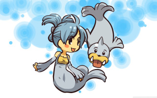Cartoon character floating dolphin fish - amano free wallpaper