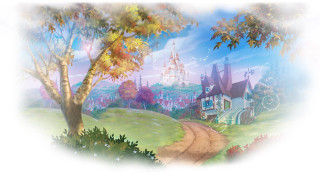 Castle road trees foreground painting - kinkade free wallpaper