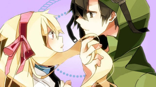 Anime couple kissing purple background - a purple background behind them free wallpaper