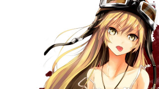 Girl hat goggles surprised look - an anime drawing free wallpaper for desktop