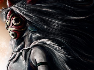 Horned mask woman red light - a demon like face free wallpaper