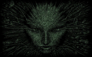 Dark background face words numbers - free cyberpunk wallpaper