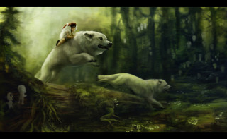 Man riding polar bear woods - nearby free wallpaper