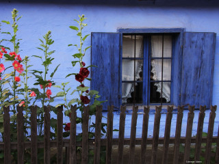 Blue house wooden fence flowers - ferenc joachim free wallpaper