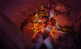 Woman red outfit sword dragon - dai jin free wallpaper