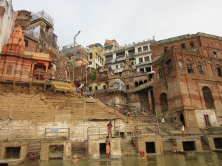 People stairs river buildings group - building free wallpaper