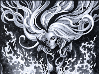 Woman white hair skull face - flowing hair free wallpaper