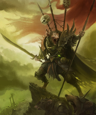Man sword skull head holding - fantasy art free wallpaper