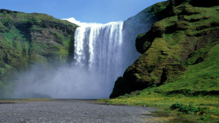 Waterfall river road car parked - a river below free wallpaper