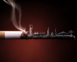 Cigarette city skyline lit dark - the dark free wallpaper