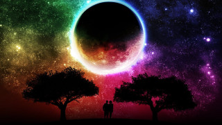 Couple rainbow eclipse sky trees - galaxy free wallpaper