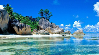 Beach rocks water trees blue 4 - rock and water free wallpaper
