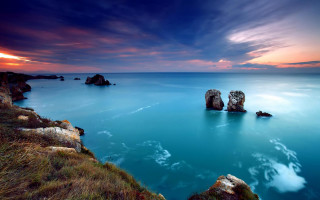 Sunset lake rocks clouds boat - arthur b. carles free wallpaper