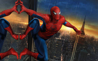 Spider man jumping city night - the air over a city free wallpaper