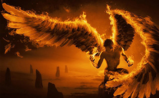 Man bird body flames rocks 2 - bastien l. deharme free wallpaper