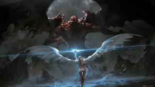 Woman wings monster sword light - a giant monster free wallpaper