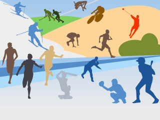 Group running track sky background - free bikini wallpaper