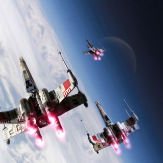 Fighter jets sky planet moon - matte painting free wallpaper