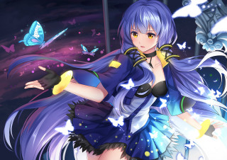 Girl long purple hair butterfly - synchromism free wallpaper