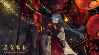 Woman lanterns fireworks stars night - firework free wallpaper