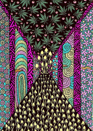 Colorful pattern tree bird flying - psychedelic art free wallpaper