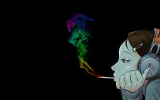 Woman headphones smoking cigarette lighter - headphone free wallpaper