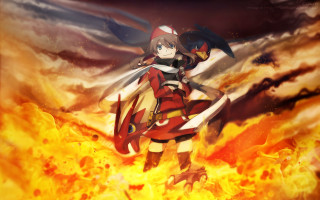 Woman red white outfit fire - explosion free wallpaper