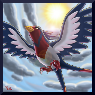 Bird flying clouds sun sky - holography free wallpaper