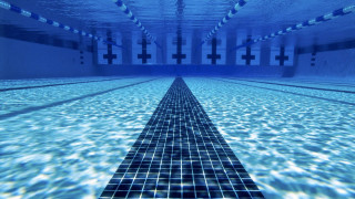 Long pool tiled floor blue - floor free wallpaper