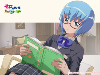 Blue haired girl reading school - a chair and a table free wallpaper