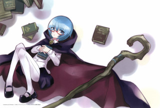 Blue hair woman books flying - book free wallpaper