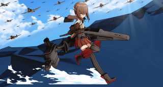 Woman flying planes sky guns - chizuko yoshida free wallpaper