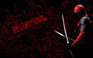 Deadpool character swords red background - pop surrealism free wallpaper for desktop