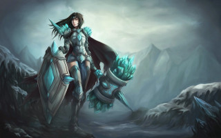 Woman blue outfit sitting rock - league of legends concept art free wallpaper