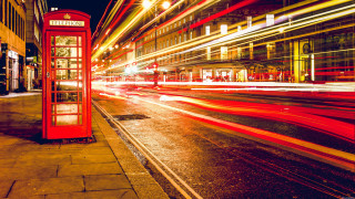 Red telephone booth road building - the side of a road next free wallpaper